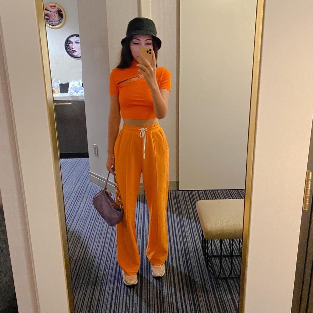 Sport set , tracksuit , orange gym pants and top